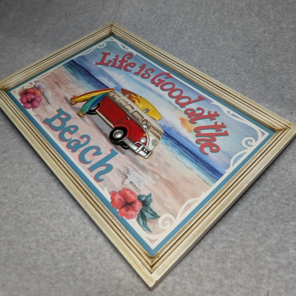 Beachcombers Life is Good at the Beach 3D Wood Sign VW Bus Art‎ Surf Decor